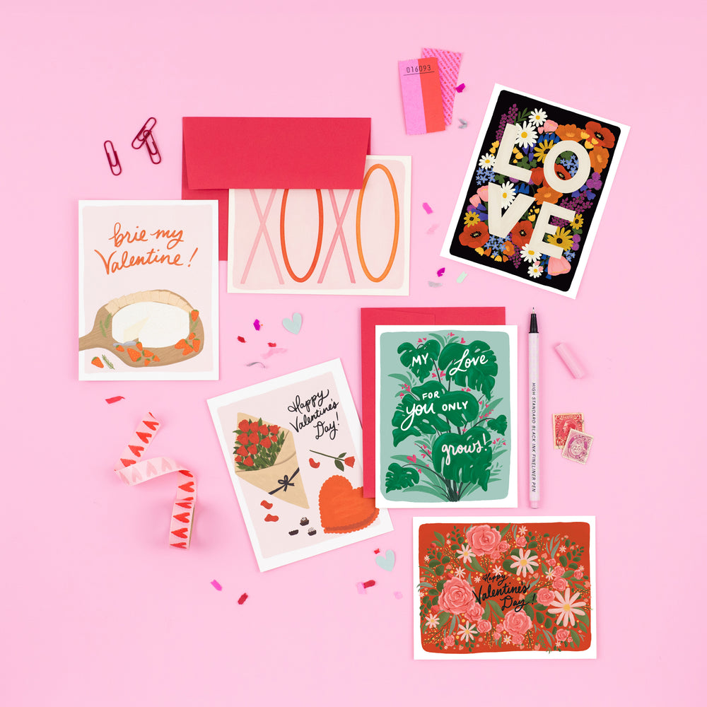 A diverse collection of beautifully illustrated love and Valentine's Day cards, ranging from playful to heartwarming, perfect for expressing love and catering to various emotions