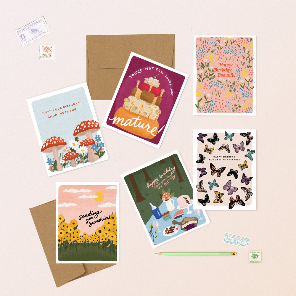 Vibrant and beautifully illustrated birthday cards suitable for anyone, offering a range of sweet and sassy designs to suit every personality and taste, making it perfect for a special celebration!
