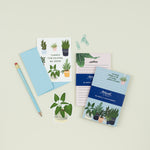 A photo showcasing a selection of thoughtful gifts for plant lovers, including a plant-themed notepad, stickers, pencils, and a thank you card, perfect for anyone who adores plants and gardening.