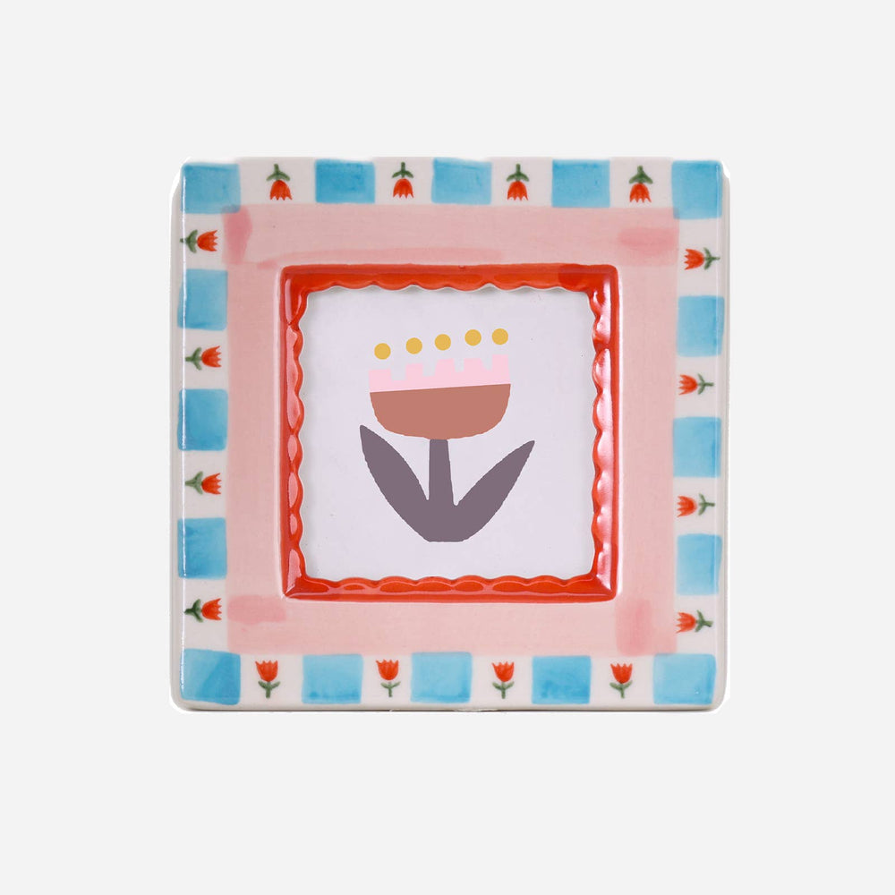 Hand-painted Ceramic Photo Frame, Red Flowers