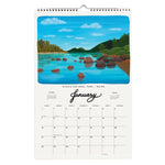 A beautifully illustrated 2024 calendar, each month showcasing a different National Park. Artistic renderings capture the unique beauty of each park, from majestic mountains to tranquil lakes, highlighted by the changing seasons.