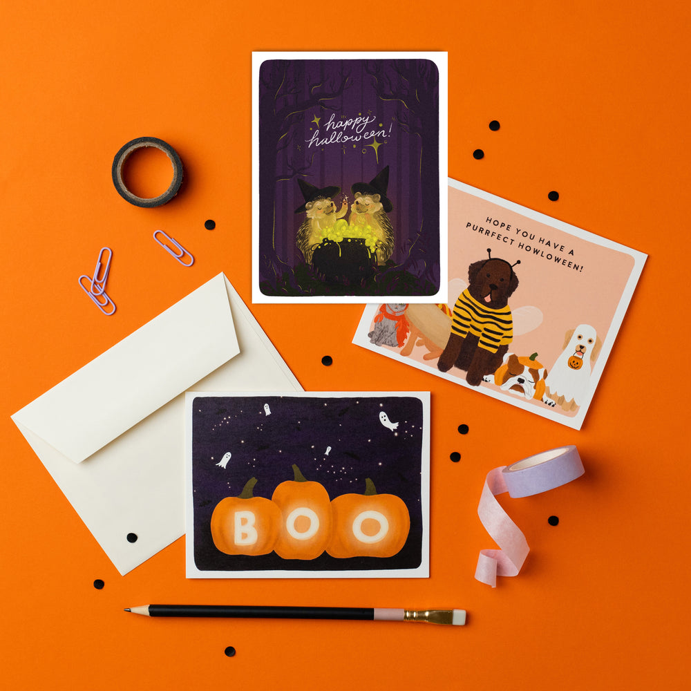 A collection of beautifully illustrated Halloween cards suitable for both adults and children, showcasing a range of spooky and festive designs.🎃👻💌