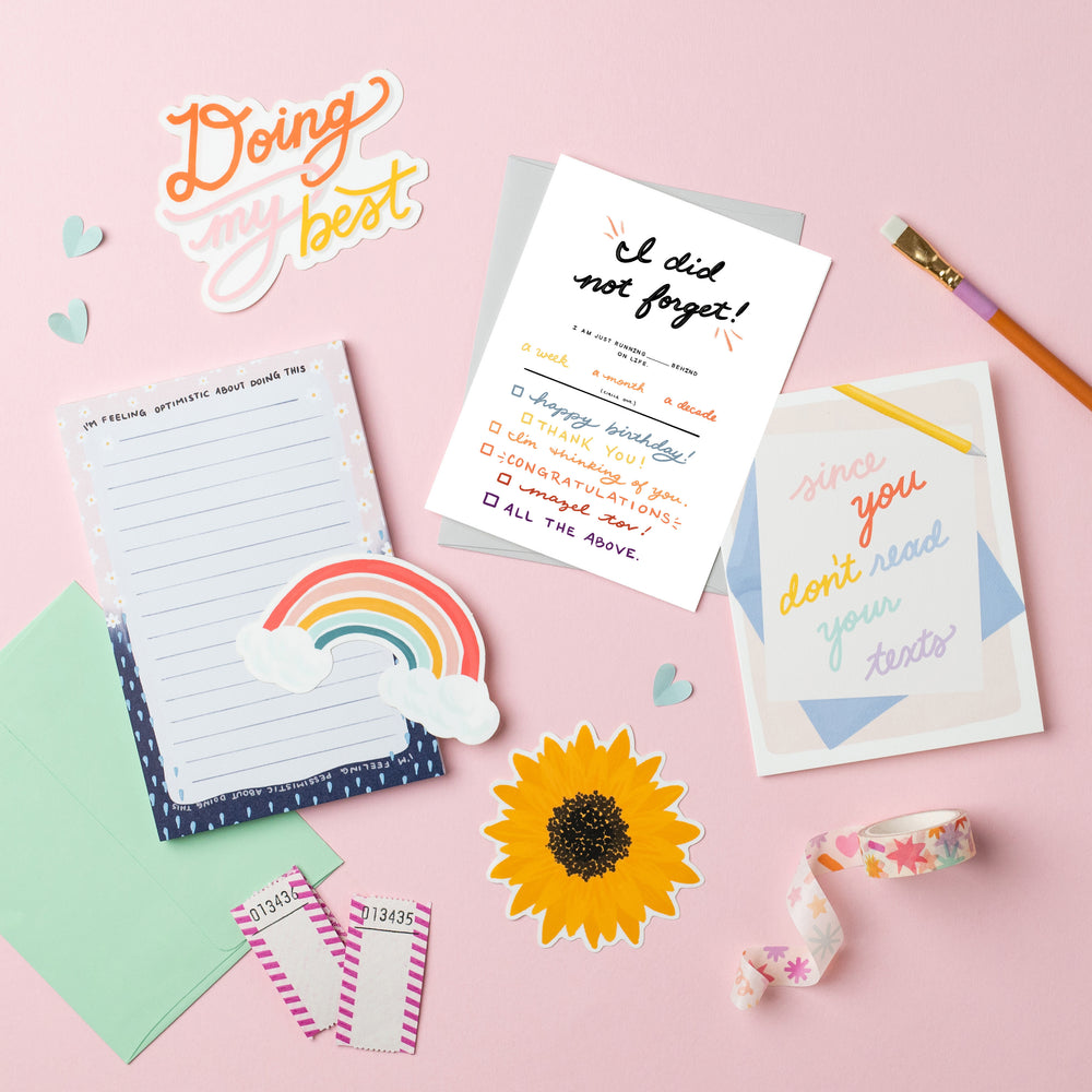 Beautifully illustrated stationery, from charming greeting cards and whimsical notepads to delightful stickers and artistic pencils. With designs to suit every personality, this collection is sure to bring a smile to anyone's face.