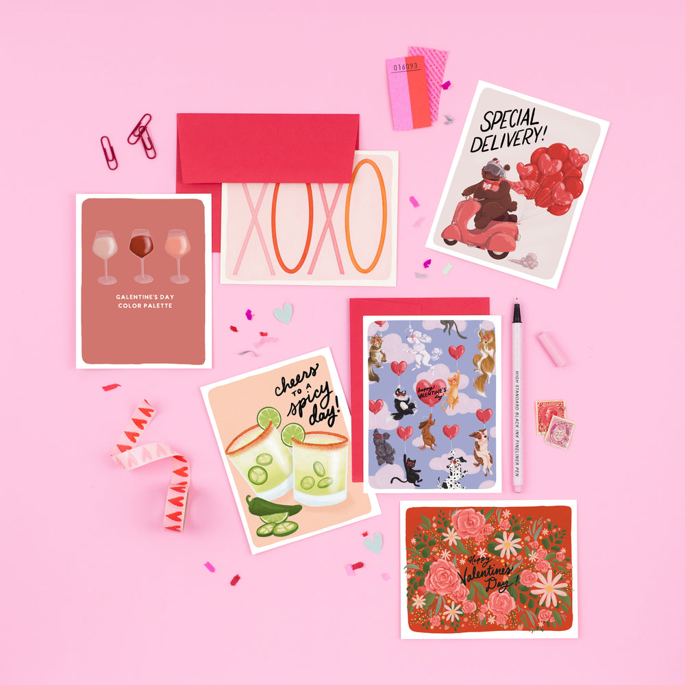 A diverse collection of beautifully illustrated love and Valentine's Day cards, ranging from playful to heartwarming, perfect for expressing love and catering to various emotions