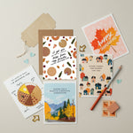 A delightful assortment of illustrated Thanksgiving cards, spanning from fun and playful to simple and elegant. Each card is beautifully illustrated, making them perfect for anyone seeking a charming and diverse selection for the Thanksgiving season.