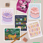 Vibrant and beautifully illustrated birthday cards suitable for anyone, offering a range of sweet and sassy designs to suit every personality and taste, making it perfect for a special celebration!