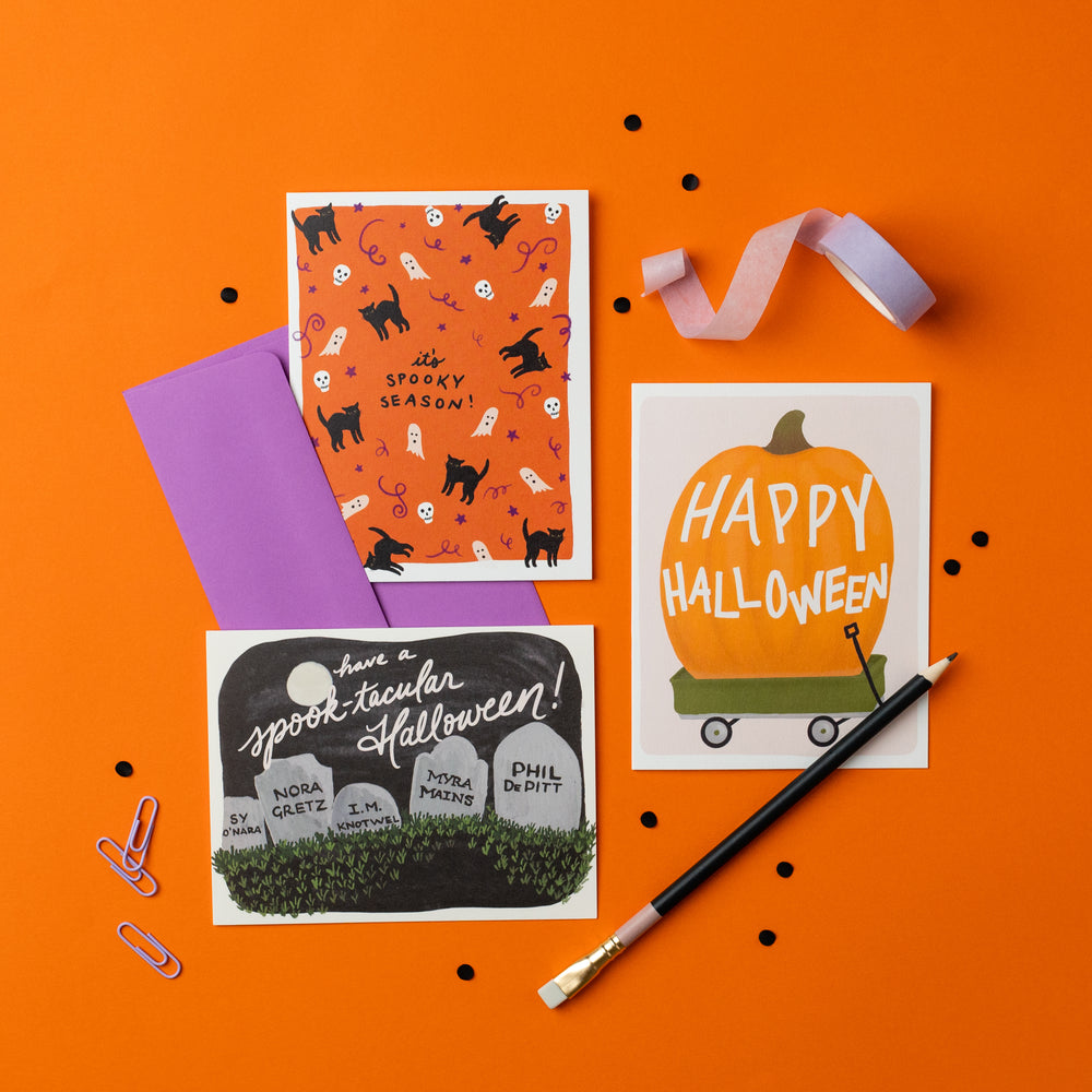 A collection of beautifully illustrated Halloween cards suitable for both adults and children, showcasing a range of spooky and festive designs.🎃👻💌