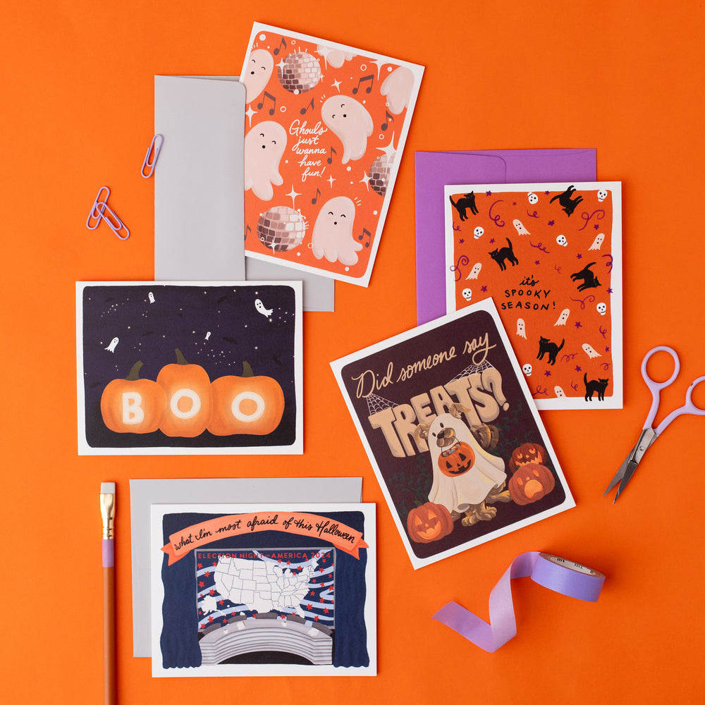 A collection of beautifully illustrated Halloween cards suitable for both adults and children, showcasing a range of spooky and festive designs.🎃👻💌