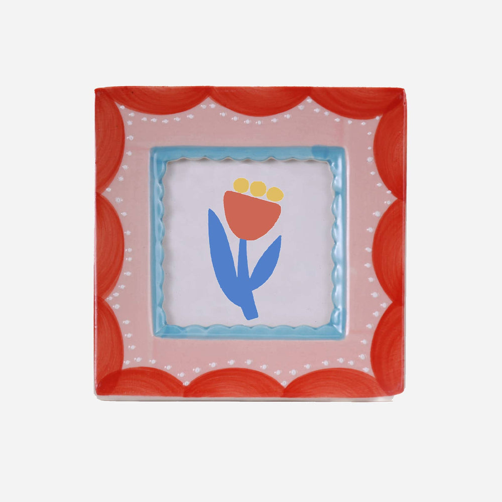 Hand-painted Ceramic Photo Frame, Red Scallop