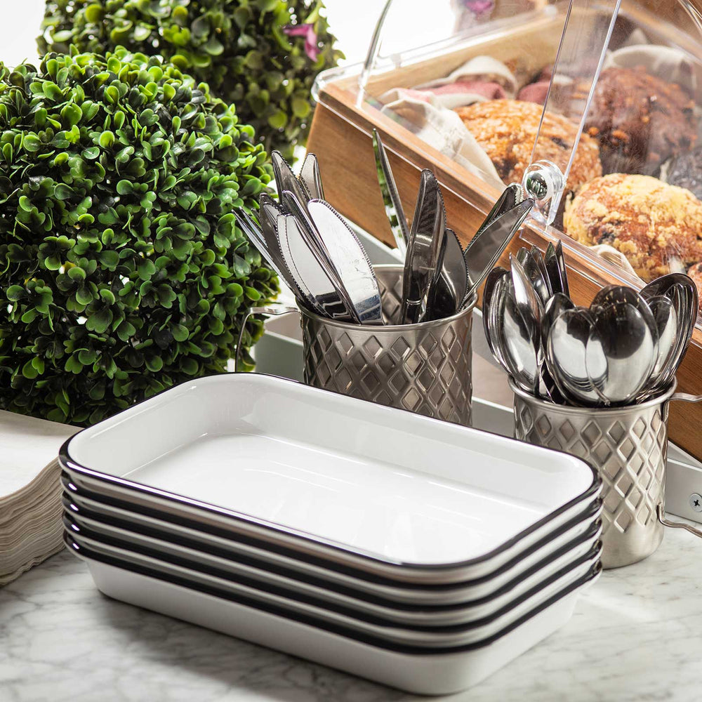 Canteen Collection Melamine Tray, White/Black, 10.25 x 6"