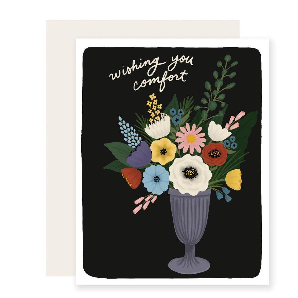 A beautifully illustrated sympathy card featuring delicate blue flowers. The card carries the message 'You are on my mind and in my heart,' conveying heartfelt condolences.