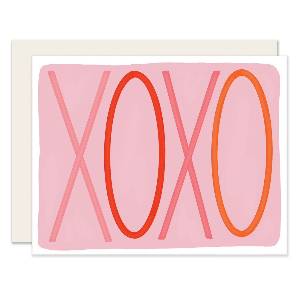 A versatile Valentine's Day card with a simple pink background and 'XOXO' in sweet, bold lettering. The complementary colors radiate warmth, making it perfect for all types of Valentines.